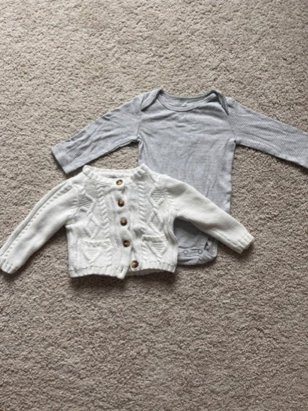 Carter’s Baby Cardigan & Stripe Bodysuit Set 6 Months White Knit Sweater